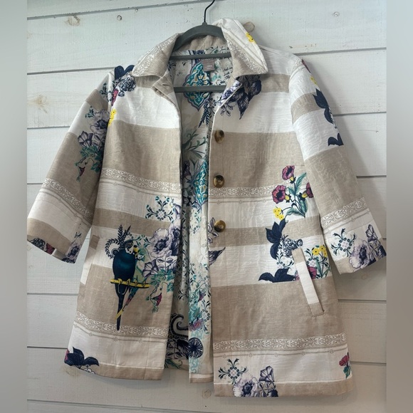 Chico’s Textured Striped Floral Jacket in size 10 Petite - Picture 1 of 11